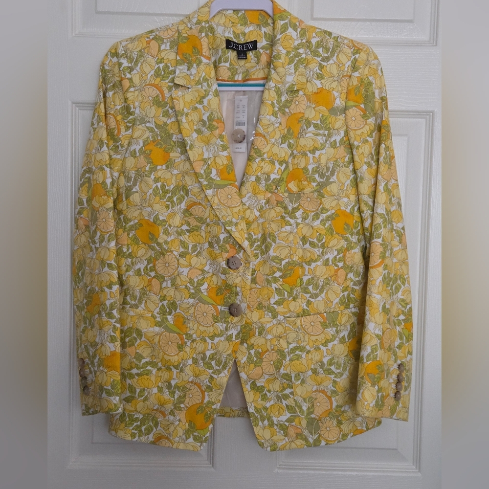 NWT J.Crew SUIT Helena Linen Blazer & Matching Ingrid Pants in LImone Motif SZ 4